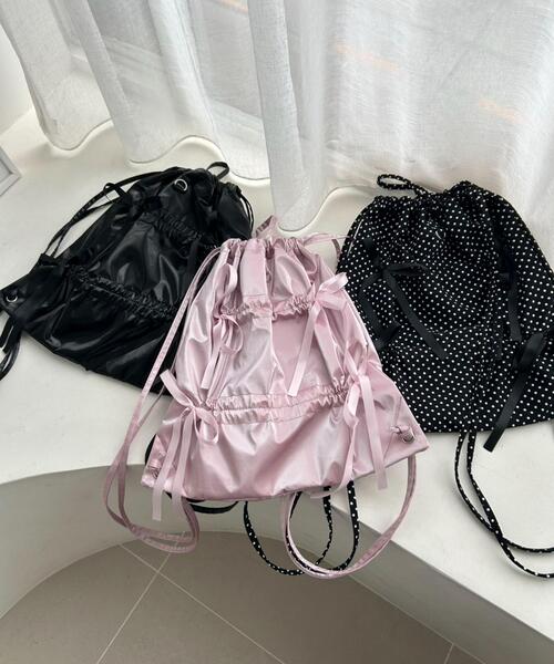 WEGO(ウィゴー)の「WEGO/ドロストリボンギャザーナップサック(バックパック/リュック・レディース・ライトピンク/ブラック/その他1/その他2・FREE)」の16枚目の写真
