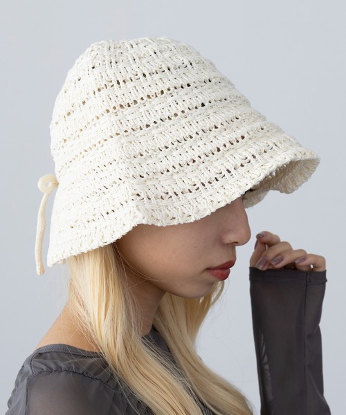 セール】【MAGASIN DE MODE Onjna】リボン付き透かし編みハット