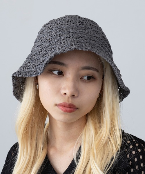 セール】【MAGASIN DE MODE Onjna】リボン付き透かし編みハット