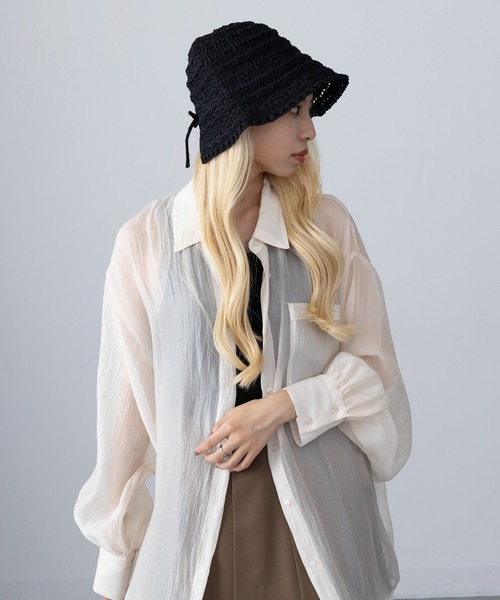 セール】【MAGASIN DE MODE Onjna】リボン付き透かし編みハット