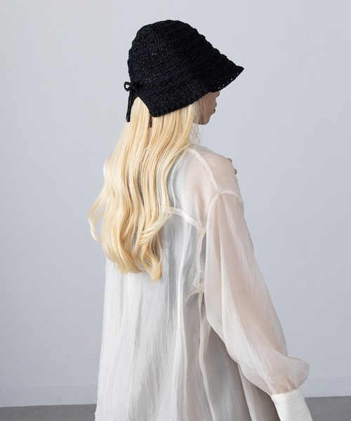 セール】【MAGASIN DE MODE Onjna】リボン付き透かし編みハット