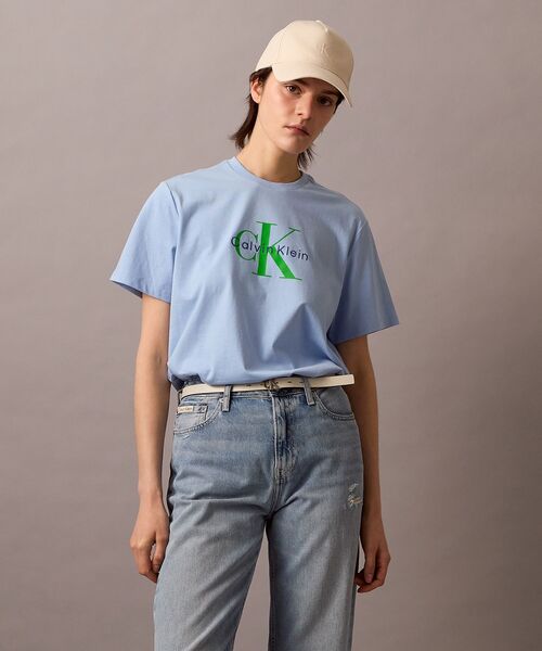 tシャツ  （カルバンクライン）モノグラムクルーネックショートスリーブTシャツ レディース B'2nd｜Calvin Klein(カルバンクライン)モノグラムクルーネック