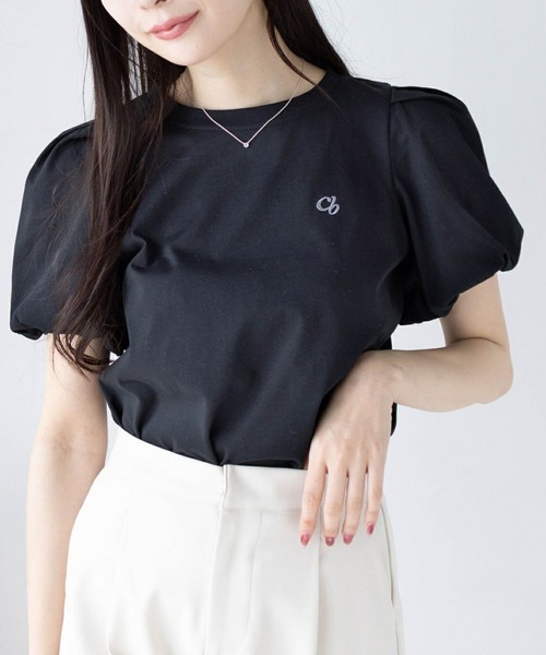 CLEAR BASIC（クリアベーシック）の「袖バルーンワンポイント刺繍Tシャツ[着回し力抜群 大人 カジュアル]≪SS新作≫（Tシャツ/カットソー・レディース・ブラック/オフホワイト/ミント/チャコールグレー・F）」の2枚目の写真