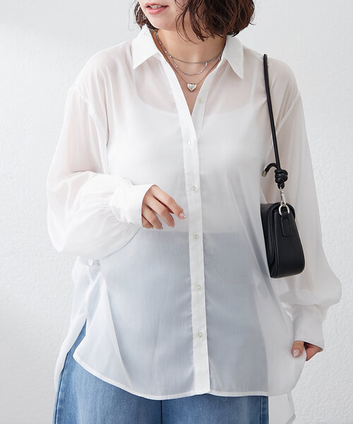 Remind me and forever(リマインドミーアンドフォーエバー)の「夏のマストアイテム、ラメシアー楊柳BIGシャツ(シャツ/ブラウス・レディース・グレイッシュベージュ/グレー/ミント/ブラック/オフホワイト・FREE)」の9枚目の写真