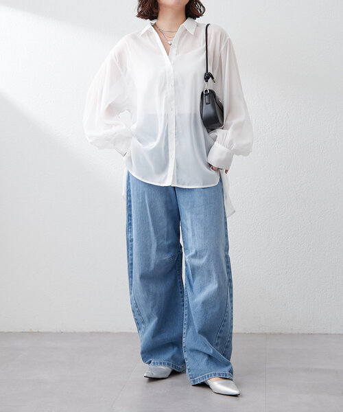 Remind me and forever(リマインドミーアンドフォーエバー)の「夏のマストアイテム、ラメシアー楊柳BIGシャツ(シャツ/ブラウス・レディース・グレイッシュベージュ/グレー/ミント/ブラック/オフホワイト・FREE)」の11枚目の写真