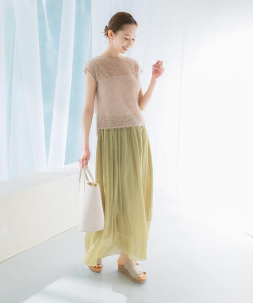 URBAN RESEARCH ROSSO WOMEN（アーバンリサーチ　ロッソ）の「グロッシーギャザーフレアスカート（スカート・レディース・グリーン系その他/オレンジ/ネイビー・FREE）」の5枚目の写真