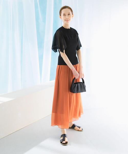 URBAN RESEARCH ROSSO WOMEN（アーバンリサーチ　ロッソ）の「グロッシーギャザーフレアスカート（スカート・レディース・グリーン系その他/オレンジ/ネイビー・FREE）」の15枚目の写真