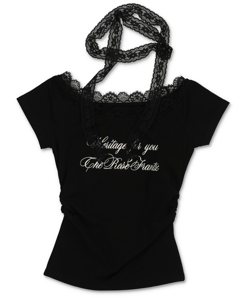 SPINNS（スピンズ）の「【2セットアイテム】半袖ピタカットソー/レースタイ/細マフラー付（Tシャツ/カットソー・レディース・ホワイト/チャコール/ブラック・ONESIZE）」の2枚目の写真