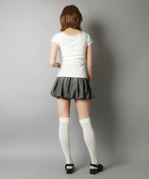 SPINNS（スピンズ）の「【2セットアイテム】半袖ピタカットソー/レースタイ/細マフラー付（Tシャツ/カットソー・レディース・ホワイト/チャコール/ブラック・ONESIZE）」の21枚目の写真