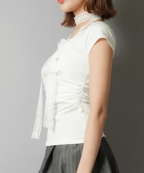 SPINNS（スピンズ）の「【2セットアイテム】半袖ピタカットソー/レースタイ/細マフラー付（Tシャツ/カットソー・レディース・ホワイト/チャコール/ブラック・ONESIZE）」の11枚目の写真