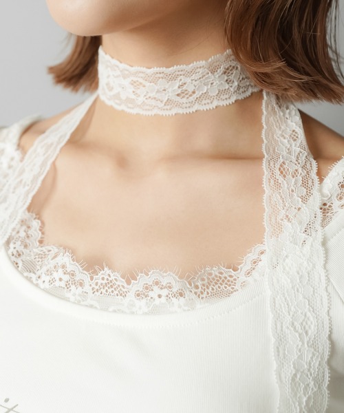 SPINNS（スピンズ）の「【2セットアイテム】半袖ピタカットソー/レースタイ/細マフラー付（Tシャツ/カットソー・レディース・ホワイト/チャコール/ブラック・ONESIZE）」の13枚目の写真