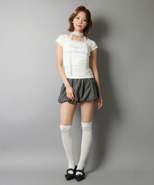 SPINNS（スピンズ）の「【2セットアイテム】半袖ピタカットソー/レースタイ/細マフラー付（Tシャツ/カットソー・レディース・ホワイト/チャコール/ブラック・ONESIZE）」の17枚目の写真