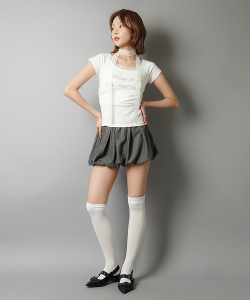 SPINNS（スピンズ）の「【2セットアイテム】半袖ピタカットソー/レースタイ/細マフラー付（Tシャツ/カットソー・レディース・ホワイト/チャコール/ブラック・ONESIZE）」の18枚目の写真