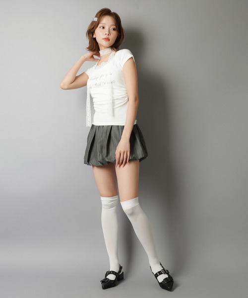 SPINNS（スピンズ）の「【2セットアイテム】半袖ピタカットソー/レースタイ/細マフラー付（Tシャツ/カットソー・レディース・ホワイト/チャコール/ブラック・ONESIZE）」の19枚目の写真