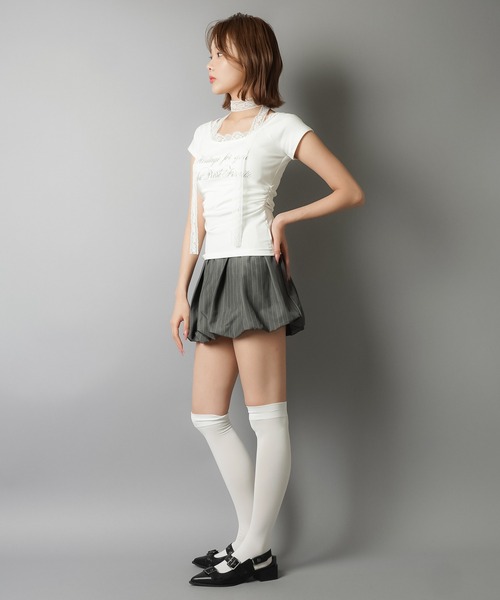 SPINNS（スピンズ）の「【2セットアイテム】半袖ピタカットソー/レースタイ/細マフラー付（Tシャツ/カットソー・レディース・ホワイト/チャコール/ブラック・ONESIZE）」の20枚目の写真