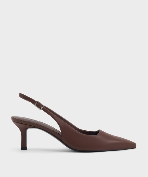 バーガンディ スリングバックヒール サテン風 スリングバックシューズ - ピンク | ZARA Japan / 日本