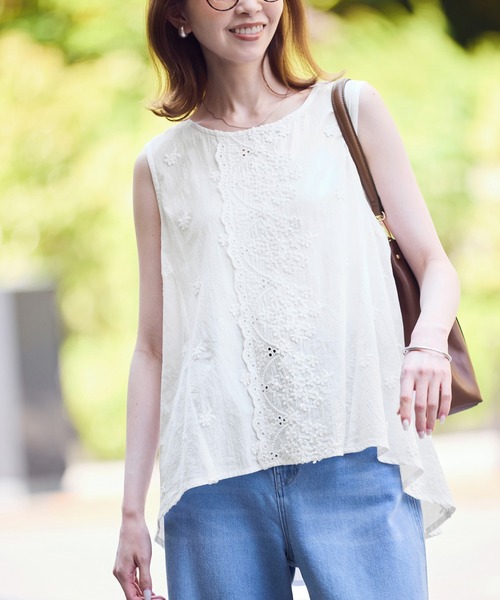 PLEATS PLEASE ノースリーブ レース シャツ ブラウス ホワイト 3 PLEATS PLEASE ノースリーブ レース シャツ ブラウス ホワイト 3