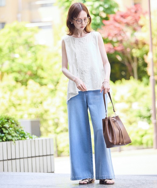 ROPE' PICNIC(ロペピクニック)の「3Dレースノースリーブブラウス(シャツ/ブラウス・レディース・オフホワイト/スミクロ・38)」の5枚目の写真