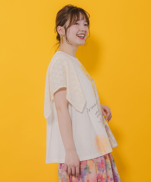 スカラー　scolar 152668：オレンジスカラーちゃん 柄レース袖Tシャツ 152668：オレンジスカラーちゃん 柄レース袖Tシャツ（Tシャツ