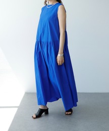 ナイロンウエストギャザー両前ワンピース