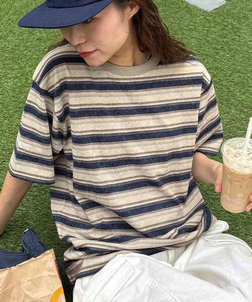 CIAOPANIC TYPY（チャオパニックティピー）の「■【UNISEX】ヴィンテージライクマルチボーダーTEE（Tシャツ/カットソー・レディース・グリーン/ボルドー/グレー/ネイビー・MEDIUM/LARGE）」の22枚目の写真