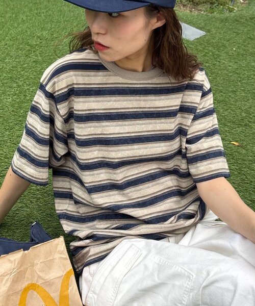 CIAOPANIC TYPY（チャオパニックティピー）の「■【UNISEX】ヴィンテージライクマルチボーダーTEE（Tシャツ/カットソー・レディース・グリーン/ボルドー/グレー/ネイビー・MEDIUM/LARGE）」の20枚目の写真