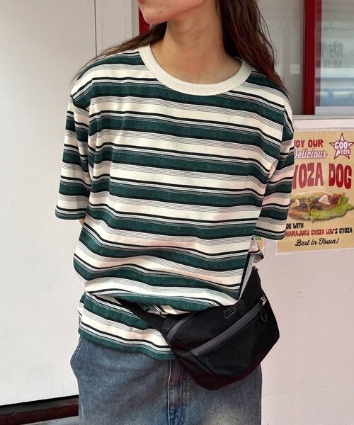 CIAOPANIC TYPY（チャオパニックティピー）の「■【UNISEX】ヴィンテージライクマルチボーダーTEE（Tシャツ/カットソー・レディース・グリーン/ボルドー/グレー/ネイビー・MEDIUM/LARGE）」の15枚目の写真