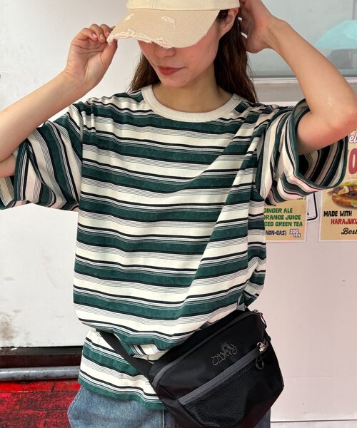 CIAOPANIC TYPY（チャオパニックティピー）の「■【UNISEX】ヴィンテージライクマルチボーダーTEE（Tシャツ/カットソー・レディース・グリーン/ボルドー/グレー/ネイビー・MEDIUM/LARGE）」の14枚目の写真