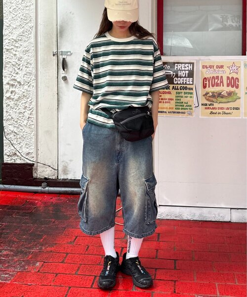 CIAOPANIC TYPY（チャオパニックティピー）の「■【UNISEX】ヴィンテージライクマルチボーダーTEE（Tシャツ/カットソー・レディース・グリーン/ボルドー/グレー/ネイビー・MEDIUM/LARGE）」の13枚目の写真