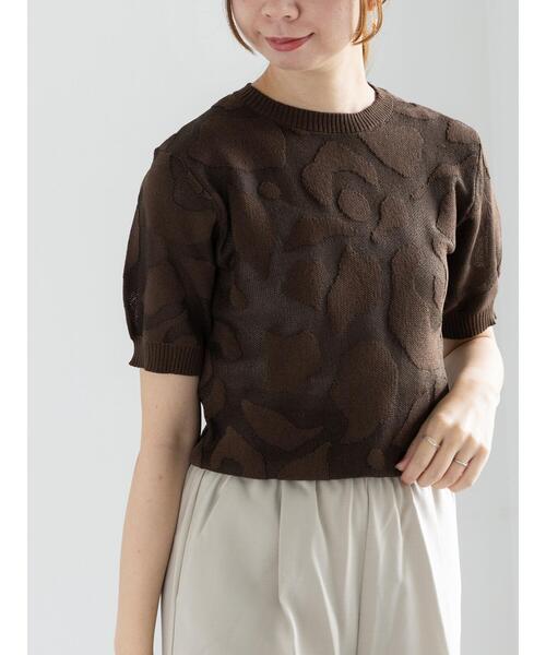 【タグ付】sheller シェリエ chicパールハーフスリーブニット Te chichi｜バックパールメッシュハーフスリーブニット