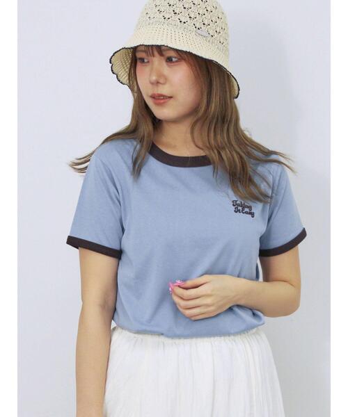 ehka sopo(エヘカソポ)の「3D刺繍リンガーTシャツ(Tシャツ/カットソー・レディース・グリーン/ネイビー/オフホワイト/サックスブルー・F)」の4枚目の写真