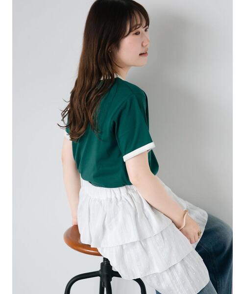 ehka sopo(エヘカソポ)の「3D刺繍リンガーTシャツ(Tシャツ/カットソー・レディース・グリーン/ネイビー/オフホワイト/サックスブルー・F)」の22枚目の写真