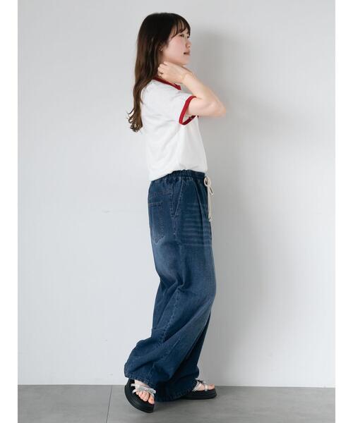 ehka sopo(エヘカソポ)の「3D刺繍リンガーTシャツ(Tシャツ/カットソー・レディース・グリーン/ネイビー/オフホワイト/サックスブルー・F)」の8枚目の写真