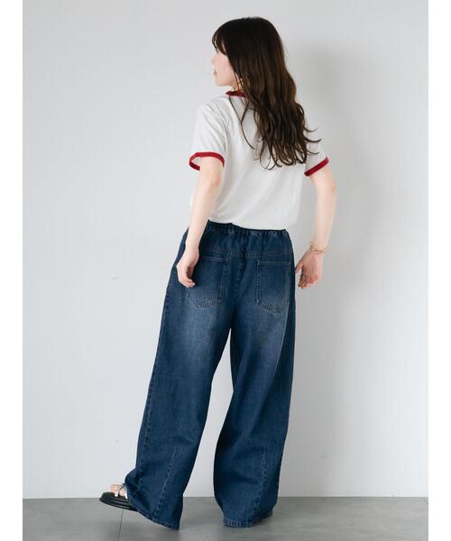 ehka sopo(エヘカソポ)の「3D刺繍リンガーTシャツ(Tシャツ/カットソー・レディース・グリーン/ネイビー/オフホワイト/サックスブルー・F)」の9枚目の写真