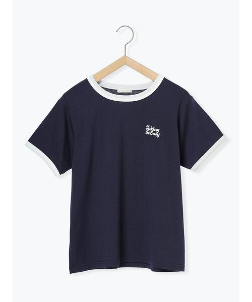 ehka sopo(エヘカソポ)の「3D刺繍リンガーTシャツ(Tシャツ/カットソー・レディース・グリーン/ネイビー/オフホワイト/サックスブルー・F)」の10枚目の写真