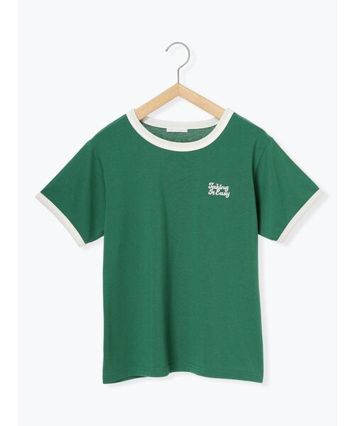 ehka sopo(エヘカソポ)の「3D刺繍リンガーTシャツ(Tシャツ/カットソー・レディース・グリーン/ネイビー/オフホワイト/サックスブルー・F)」の12枚目の写真