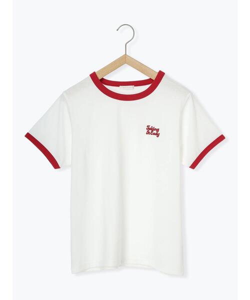 ehka sopo(エヘカソポ)の「3D刺繍リンガーTシャツ(Tシャツ/カットソー・レディース・グリーン/ネイビー/オフホワイト/サックスブルー・F)」の13枚目の写真