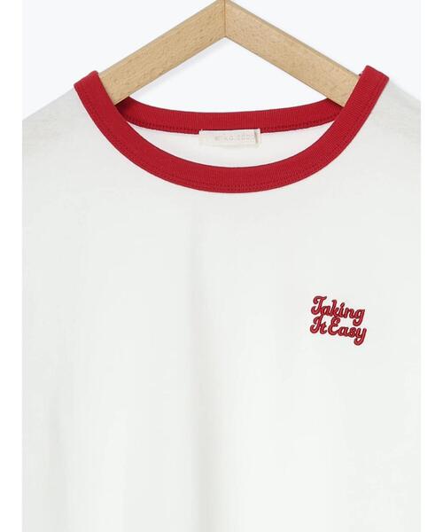 ehka sopo(エヘカソポ)の「3D刺繍リンガーTシャツ(Tシャツ/カットソー・レディース・グリーン/ネイビー/オフホワイト/サックスブルー・F)」の15枚目の写真