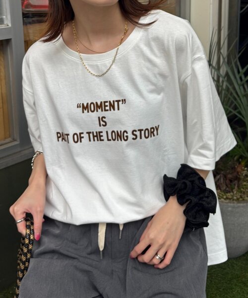 CIAOPANIC TYPY（チャオパニックティピー）の「フロッキーロゴプリント半袖オーバーTee（Tシャツ/カットソー・レディース・ブラウン/オフホワイト/ベージュ/チャコールグレー・ONE SIZE）」の6枚目の写真