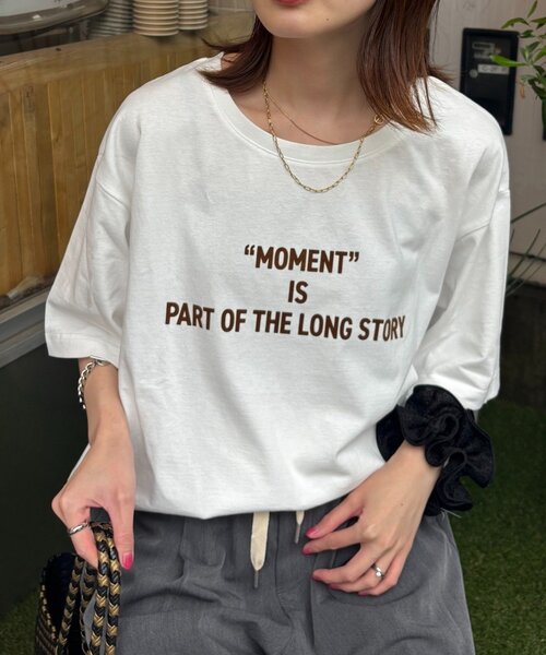 CIAOPANIC TYPY（チャオパニックティピー）の「フロッキーロゴプリント半袖オーバーTee（Tシャツ/カットソー・レディース・ブラウン/オフホワイト/ベージュ/チャコールグレー・ONE SIZE）」の7枚目の写真