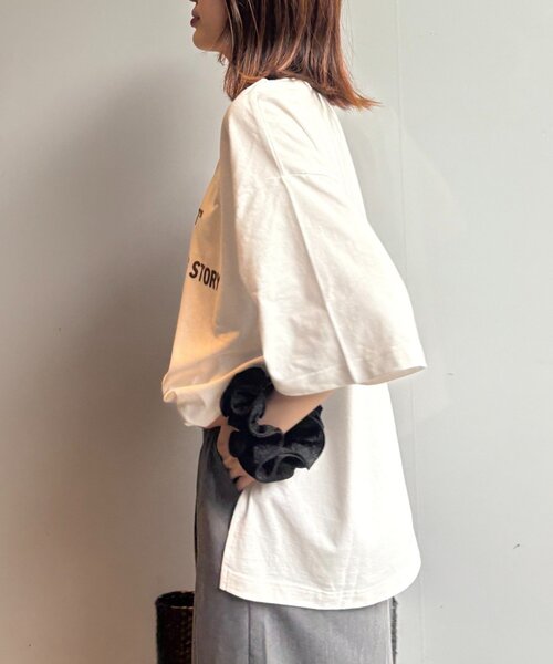 CIAOPANIC TYPY（チャオパニックティピー）の「フロッキーロゴプリント半袖オーバーTee（Tシャツ/カットソー・レディース・ブラウン/オフホワイト/ベージュ/チャコールグレー・ONE SIZE）」の9枚目の写真