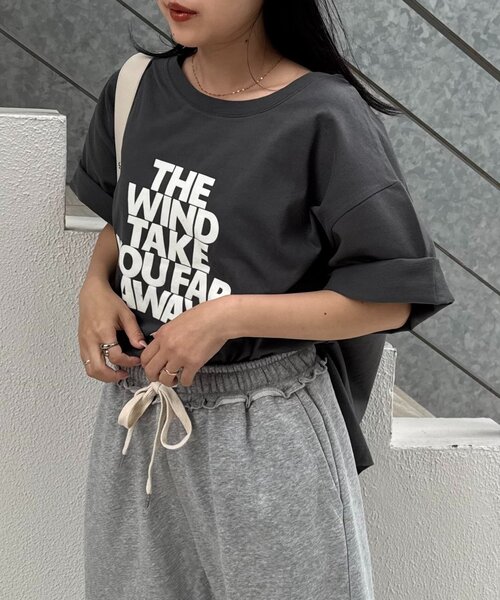 CIAOPANIC TYPY（チャオパニックティピー）の「フロッキーロゴプリント半袖オーバーTee（Tシャツ/カットソー・レディース・ブラウン/オフホワイト/ベージュ/チャコールグレー・ONE SIZE）」の16枚目の写真