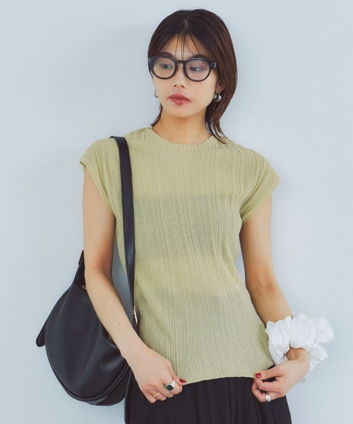 LIENCOEUR（リアンクール）の「シアーリブトップス（Tシャツ/カットソー・レディース・グレイッシュベージュ/ライトブルー/ライトイエロー・FREE）」の7枚目の写真