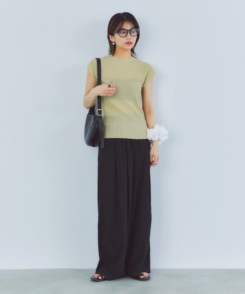 LIENCOEUR（リアンクール）の「シアーリブトップス（Tシャツ/カットソー・レディース・グレイッシュベージュ/ライトブルー/ライトイエロー・FREE）」の12枚目の写真