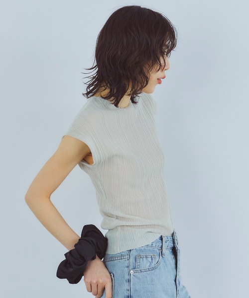 LIENCOEUR（リアンクール）の「シアーリブトップス（Tシャツ/カットソー・レディース・グレイッシュベージュ/ライトブルー/ライトイエロー・FREE）」の20枚目の写真