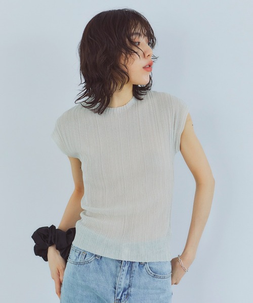 LIENCOEUR（リアンクール）の「シアーリブトップス（Tシャツ/カットソー・レディース・グレイッシュベージュ/ライトブルー/ライトイエロー・FREE）」の21枚目の写真