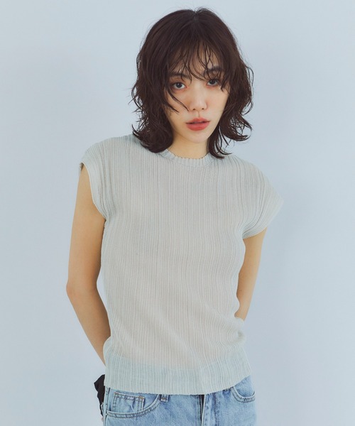 LIENCOEUR（リアンクール）の「シアーリブトップス（Tシャツ/カットソー・レディース・グレイッシュベージュ/ライトブルー/ライトイエロー・FREE）」の19枚目の写真