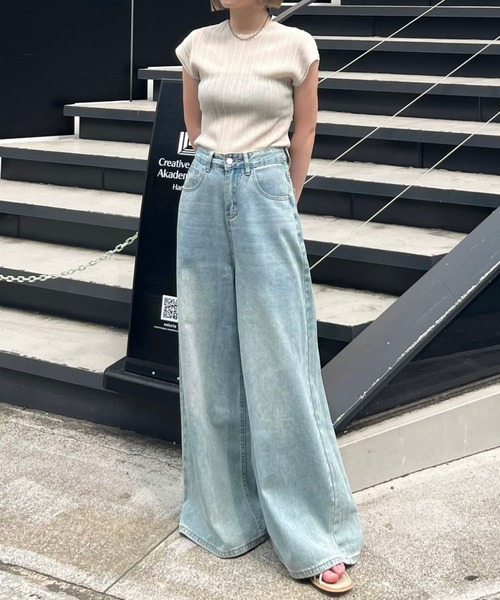 LIENCOEUR（リアンクール）の「シアーリブトップス（Tシャツ/カットソー・レディース・グレイッシュベージュ/ライトブルー/ライトイエロー・FREE）」の4枚目の写真