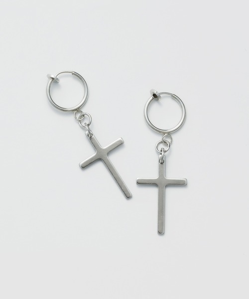 WYZ surgical stainless（ダブリューワイジィーサージカルステンレス）の「【 金属アレルギー対応 】クロスデザイン フープイヤリング サージカルステンレス（両耳用）（イヤリング・メンズ・シルバー・FREE）」の3枚目の写真