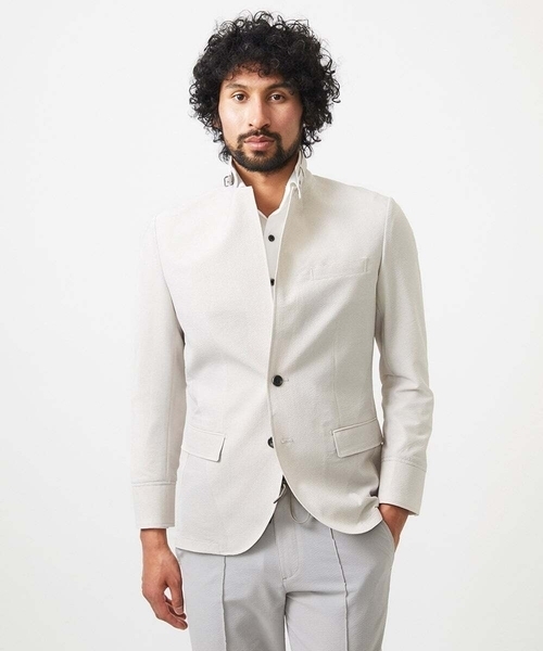 MICHEL KLEIN HOMME (ミッシェルクランオム)の「メッシュ調コンバーチブルジャケット(テーラードジャケット・メンズ・オフホワイト/ネイビー・MEDIUM/LARGE/X-LARGE)」の2枚目の写真